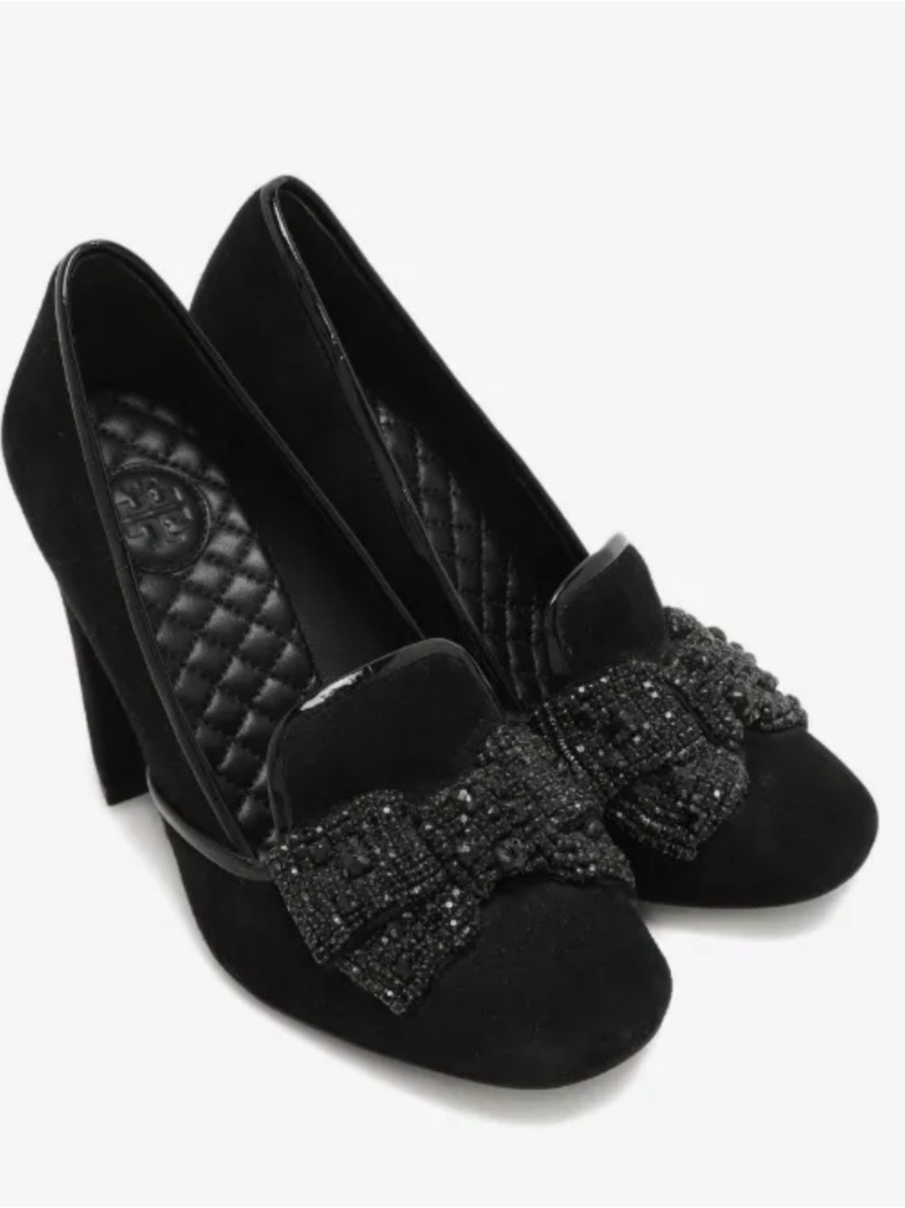 Tory Burch Carissa Bow Suede Black Beaded Bow Suede Pumps 8.5 $320